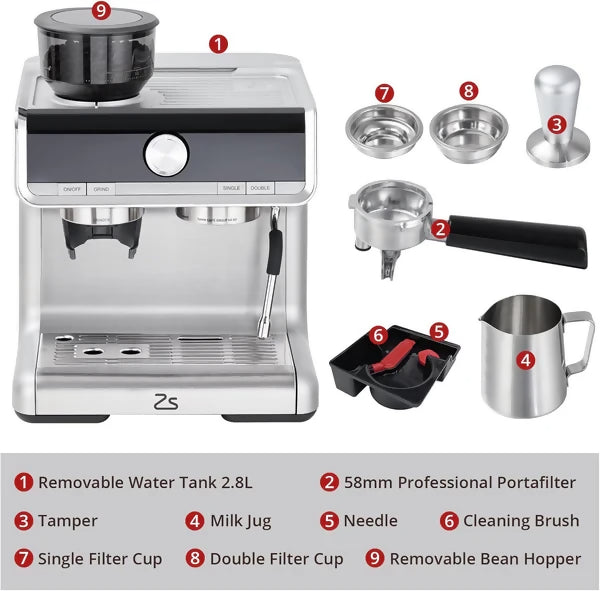 Máquina de Café de 20 Bares de Presión, Cafetera de Café Espresso de Acero Inoxidable
